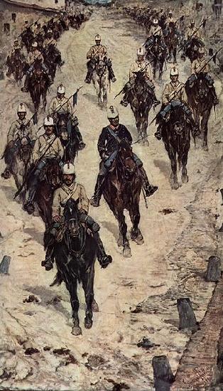 Giovanni Fattori Kavalleriecorps auf einer Dorfstrasse oil painting image